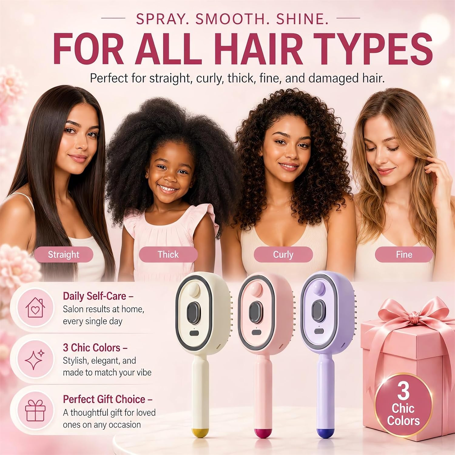 KLUDORA Nano-Mist Hair Brush — 4-in-1 Hydrating Scalp Care