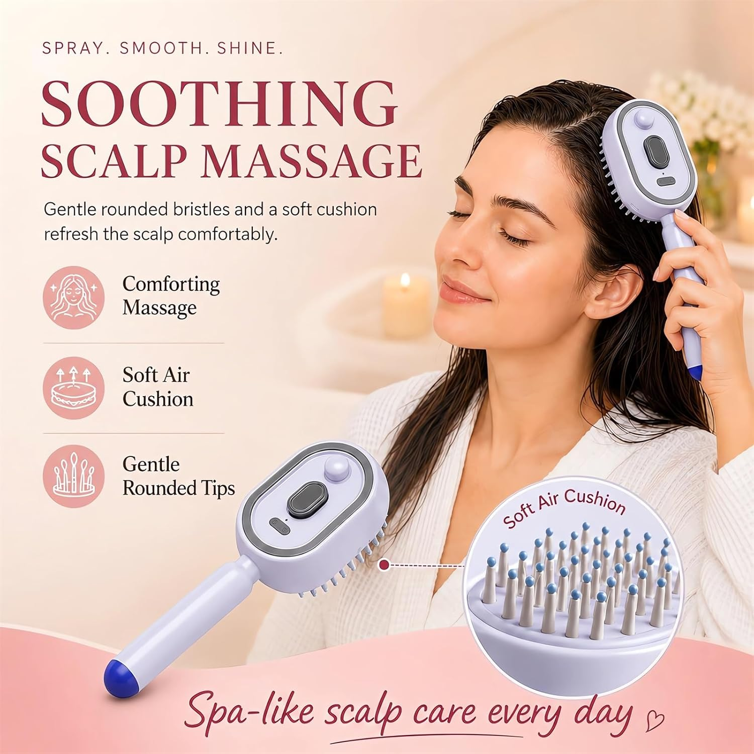 KLUDORA Nano-Mist Hair Brush — 4-in-1 Hydrating Scalp Care