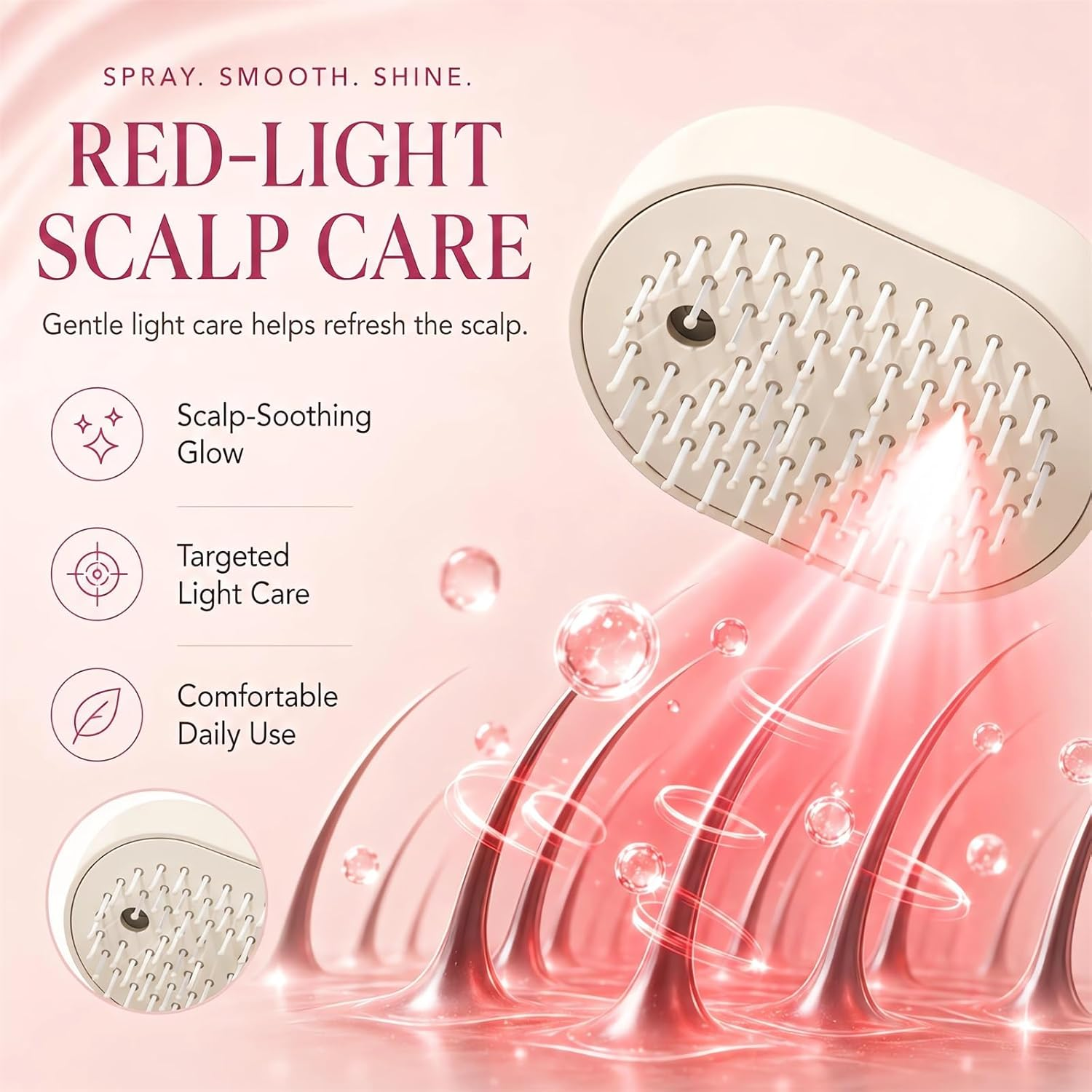 KLUDORA Nano-Mist Hair Brush — 4-in-1 Hydrating Scalp Care