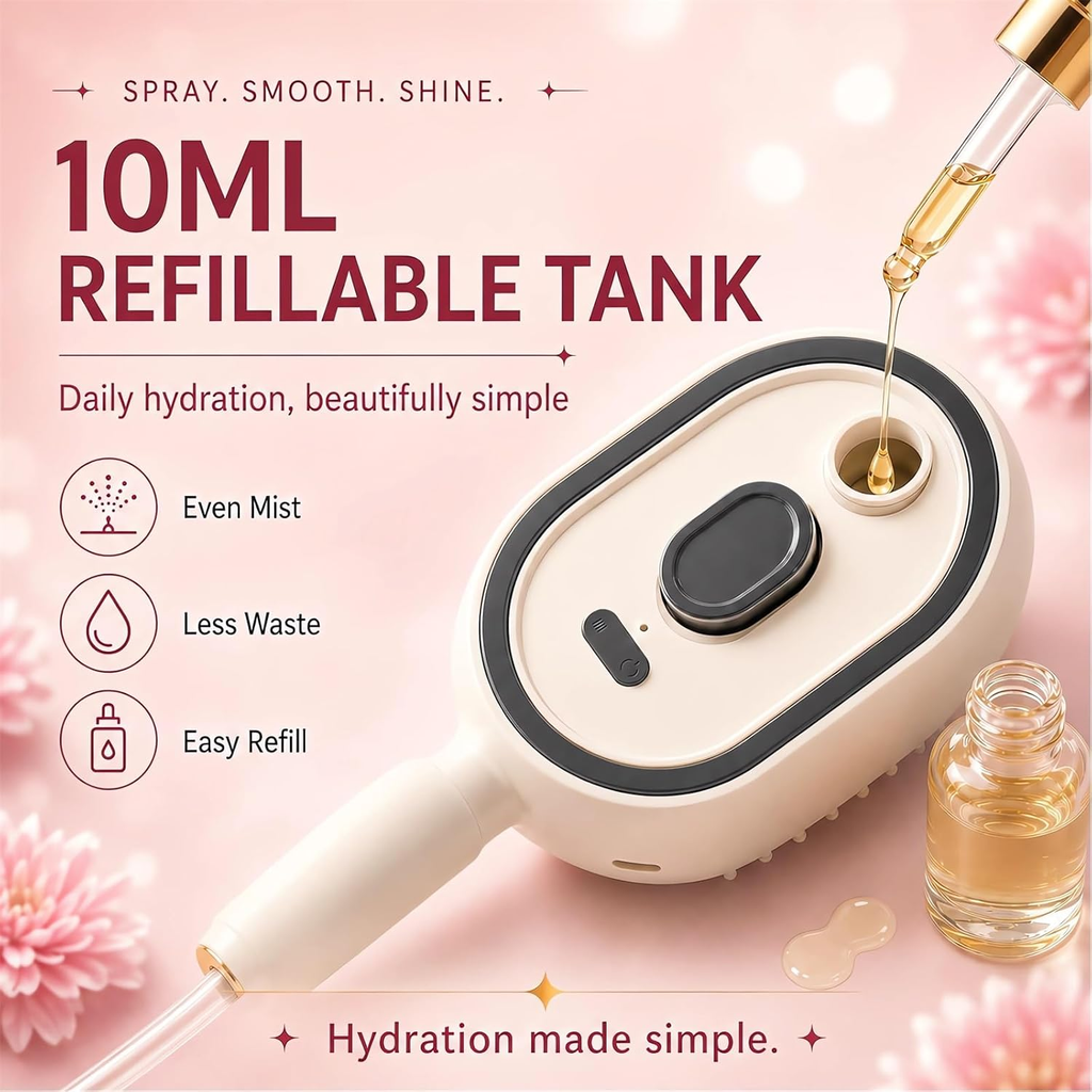 KLUDORA Nano-Mist Hair Brush — 4-in-1 Hydrating Scalp Care